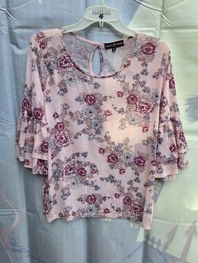 Pink Floral Ruffle Sleeve Women's Top